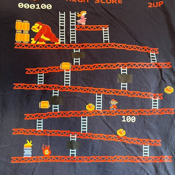 Nintendo Donkey Kong Unisex Tee Shirt Medium 80s Arcade Graphic Mario Navy Blue - Picture 2 of 4